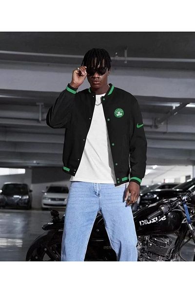 MODA Men's Embroidered Digital Back Printed Three Thread Oversize College Jacket - Black