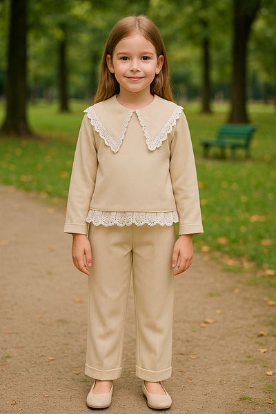 Hilal Akıncı Kids Κοριτσίστικη μπλούζα με γιακά με λεπτομέρεια ραμμένη σετ 2 τεμαχίων