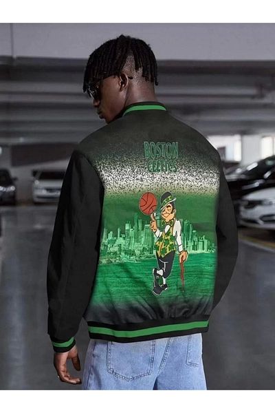 MODA Men's Embroidered Digital Back Printed Three Thread Oversize College Jacket - Black