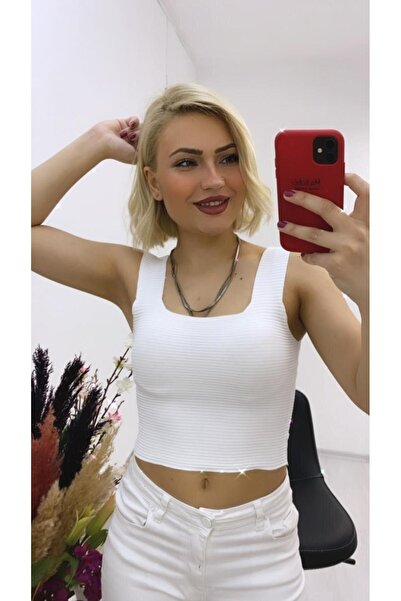 As Collection Bluză de damă albă cu guler pătrat cu bretele groase