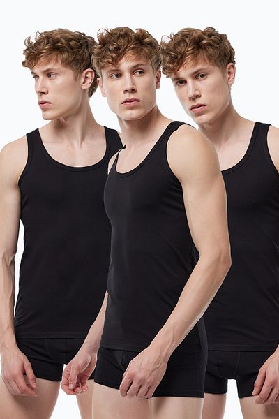 Malabadi Men's 3-Piece Black Modal Undershirt 3m008