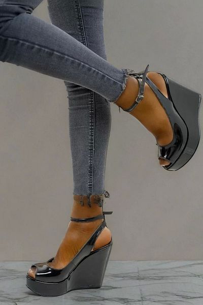PayBuy Women's Elegant Shoes Back Open Barette Wedge Heeled Shoes Special Design Evening Dress Shoes