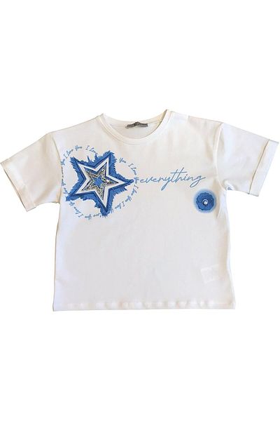 Little Star Girl's Stone Embroidered Star Tshirt