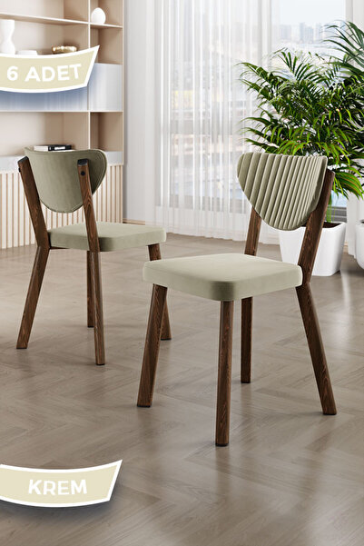 Canisa Arfe Serisi 6 Adet Krem Mutfak Sandalyesi Ahşap Kaplama 1. Sınıf Babyf...
