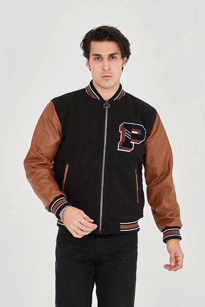 MODA Men's Faux Leather Jacket with Internal Fiber and Lined Sleeves - Brown