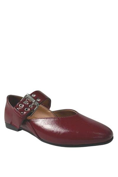 AREGA Large Buckle Patent Leather Claret Red Ballerinas