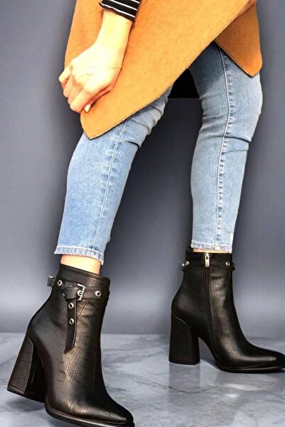 PayBuy Γυναικείες κοντές μπότες με τετράγωνο τακούνι με κροκόδειλο μοτίβο με ...