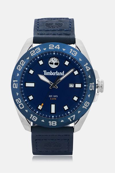 Timberland Men Tdwgb0029403 Leather Analog Watch 44 Mm, Navy