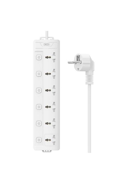 REDz Accessories Extension Cord XO-WL18 EU, 6 Sockets with Individual Switches, 2500W, 2m Cable, White