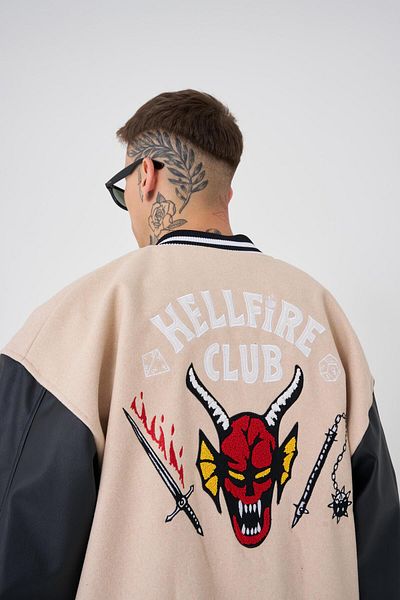 Machinist Men's Hell Fire Club Oversize Bomber Jacket Beige