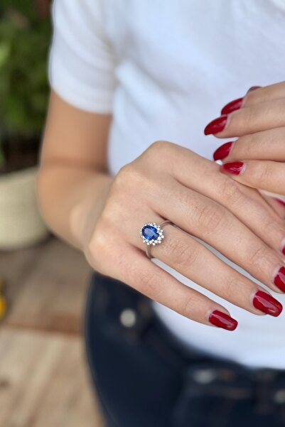 Utku Kuyumculuk 14 AYAR 1,75 CT SAFİR TAŞLI 0,22 CT PIRLANTA TAŞLI YÜZÜK