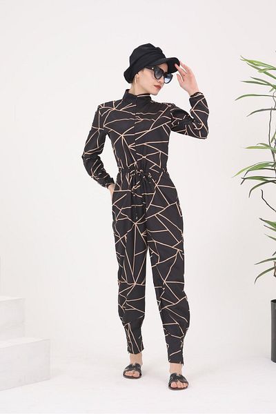 NS TASARIM MAYO Pyramid Pattern Design Hijab Parachute Fabric Jumpsuit Swimsuit