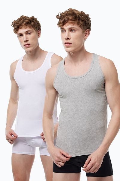 Malabadi Men's 2-Pack White Gray Modal Undershirt 008