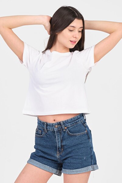 As Collection الأبيض طاقم الرقبة قصيرة الأكمام محبوك المرأة المحاصيل