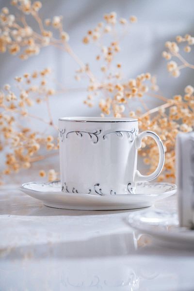 ACAR Marilla Silver 6-Piece Porcelain Coffee Cup Set - 90 ml