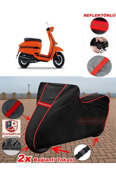 CoverPlus Lambretta V125 خيمة غطاء محرك من القماش المشمع الأسود للدراجات النا...