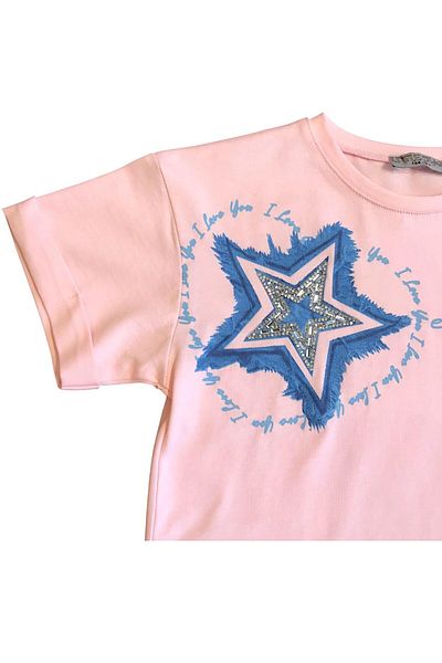Little Star Girl's Stone Embroidered Star Tshirt