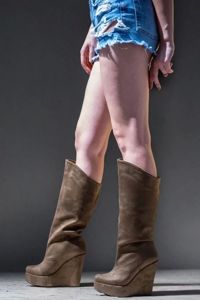 PayBuy Kadın Elegant Ayakkabı Dolgu Topuk Diz Altı Çizme Elin Özel Tasarım Ab...