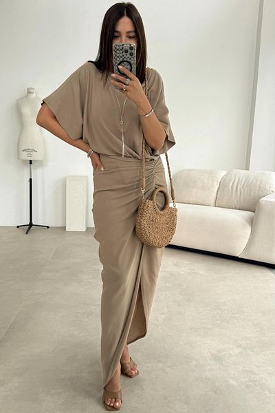ELVAN TOLON Mink Draped linen dress