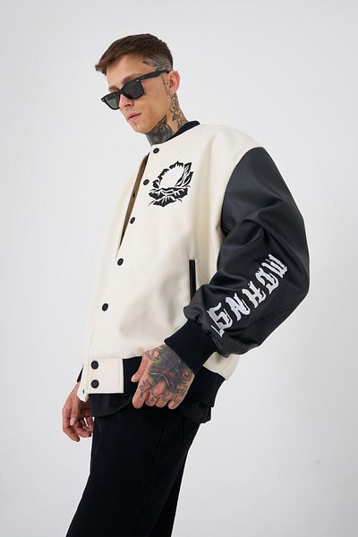 Machinist Men's Go to War Oversize Ecru Bomber Jacket