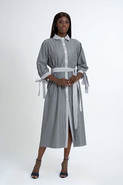 HANIQA Women's Striped Knee-Length Long Dress