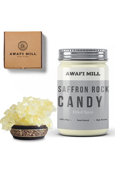 AWAFI MILL Saffron Sugar Candy | Rock Candy - Bottle of 100 gram / 3.5 Oz