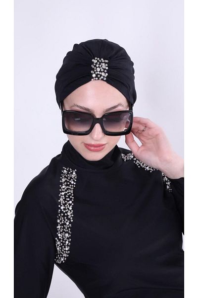 NS TASARIM MAYO Stone detailed hijab swimsuit bonnet