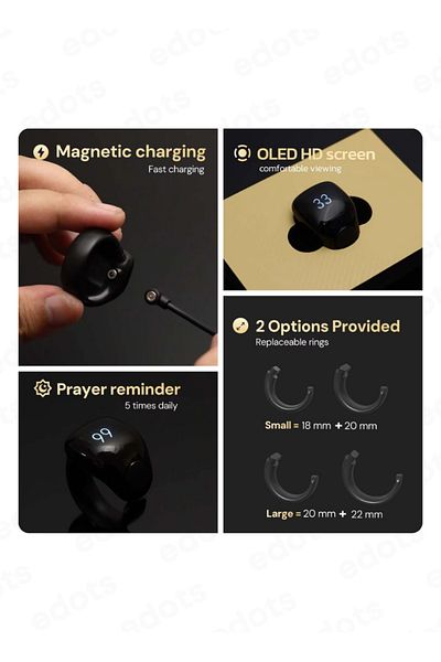 WESLAMIC Itasbih (SALAM) Smart Ring | Prayer Reminders | 2 Sizes Included | Magnet Charging | Bluetooth