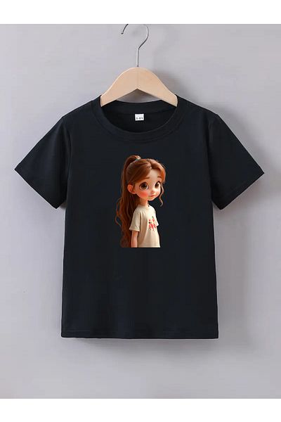 makiteks Βαμβακερό χτενισμένο βαμβακερό μπλουζάκι για κορίτσια με στάμπα 5 6 7 8 9 10 11 12 13 14 ετών Cute Girl 03
