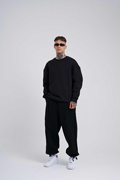 Machinist Ανδρικό Sewing Baggy oversized Μαύρο Φούτερ