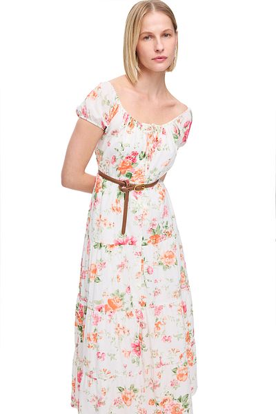 Perspective Ecru Clios Regular Fit Floral Long Length Dress