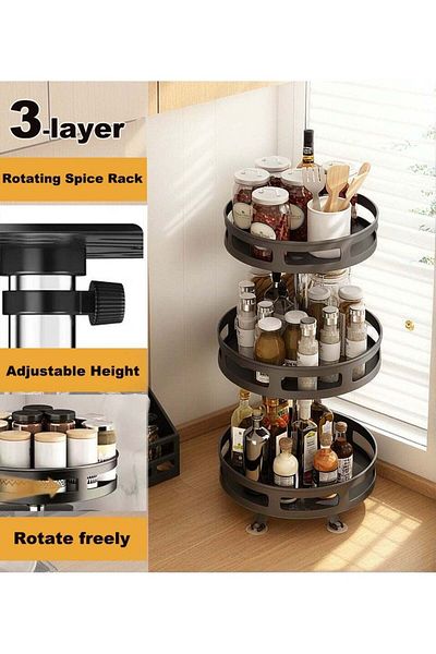 DRAMA HOME Multifunctional Removable 3-Tier Metal Storage Rack Rotatable