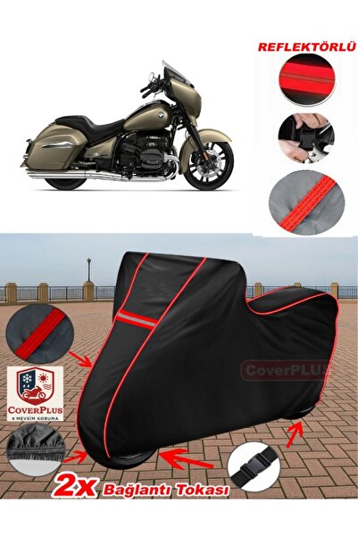 CoverPlus Bmw R 18 B مشمع أسود للدراجات النارية مشمع غطاء المحرك (أحمر مخيط)