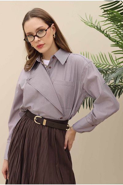 HEQA Double Breasted Placket Shirt Brown