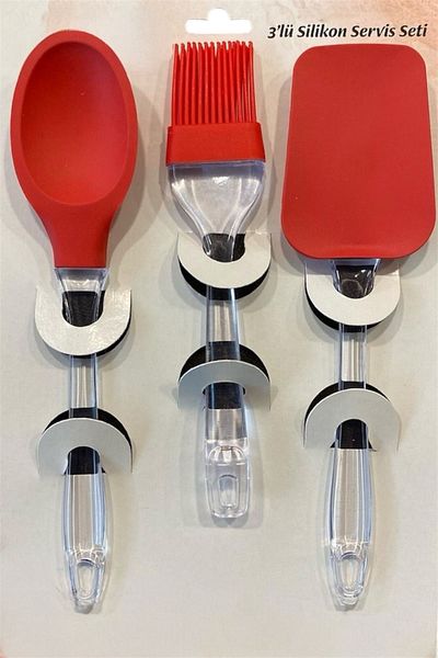 Bayev Red 3 Piece Silicone Set Red Cooking Kitchen Set Spoon Egg Brush Spatula Set