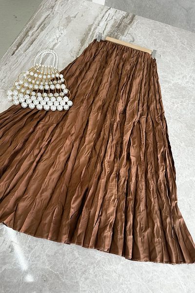 Poliyance Mati Brown Ζαρωμένη μακριά φούστα