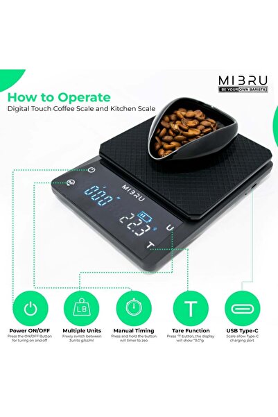MIBRU Coffee digtal timer scale dual-power water resistant