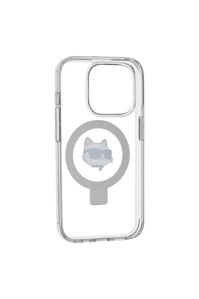 Karl Lagerfeld Husă pentru iPhone 15 Pro, Husă rigidă cu inel și suport MagSafe, Karl Lagerfeld - Albă