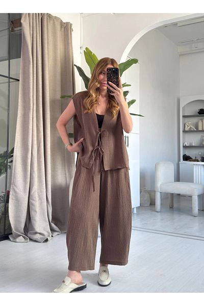 My Blog Brown Samantha Tie-Up Vest Trousers Suit - 51155