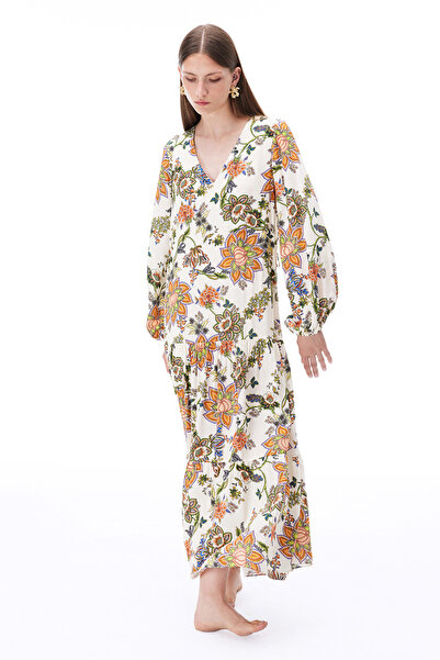 Perspective Saharas Floral Pattern V-Neck Multi Color Dress
