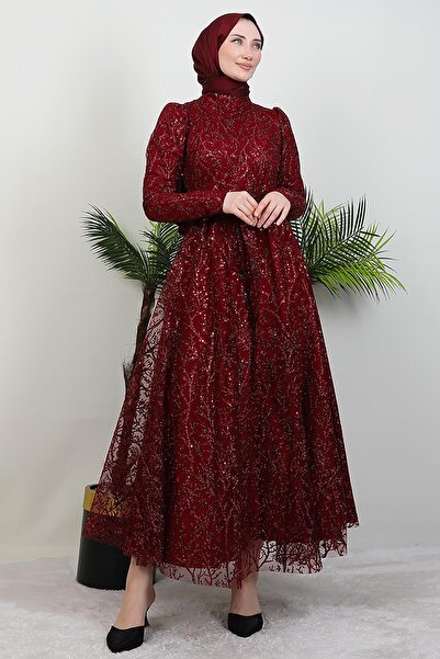 GİYZAMİLA Ayperi Tesettür Abiye Bordo