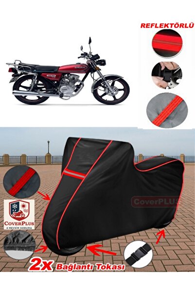 CoverPlus Kuba CG150 Branda SİYAH Motosiket Brandası Motor Örtüsü Çadır (Kırmızı Dikişli)