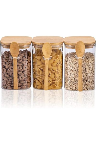 Bisbell Glass Food Storage Jars Containers With Wooden Spoon,BB3303