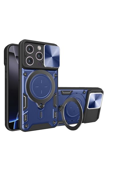 SKYDDAR INNOVATION Carcasă pentru iPhone 16 Pro Max, Camguard Pro, inel magnetic, protecție cameră, albastru, set autocolante