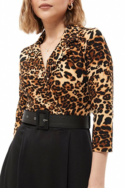 TakıDolabı Φόρεμα με γιακά με σχέδιο ΤΑΜΠΑ ΧΡΩΜΑ