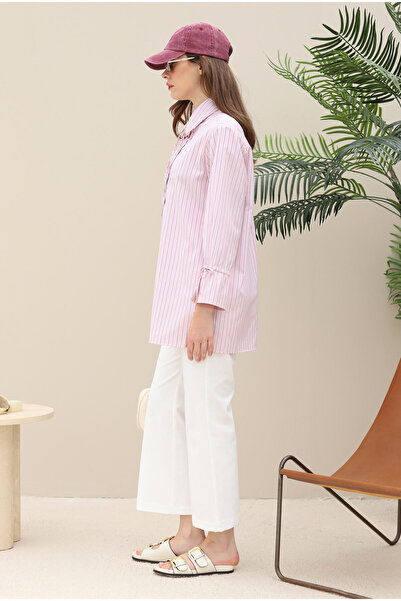 HEQA Bağcıklı Çizgili Gömlek Pembe