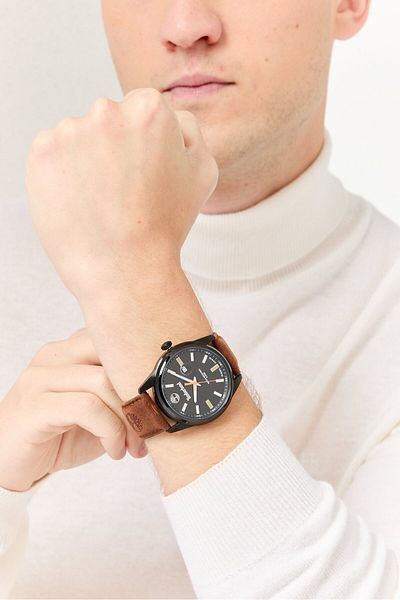 Timberland Men TDWGB0010801 Leather Ananlog Watch 45 mm, Brown