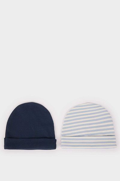 DeFacto Baby Boy Newborn Patterned 2-Piece Cotton Beanie F5050A5Ns