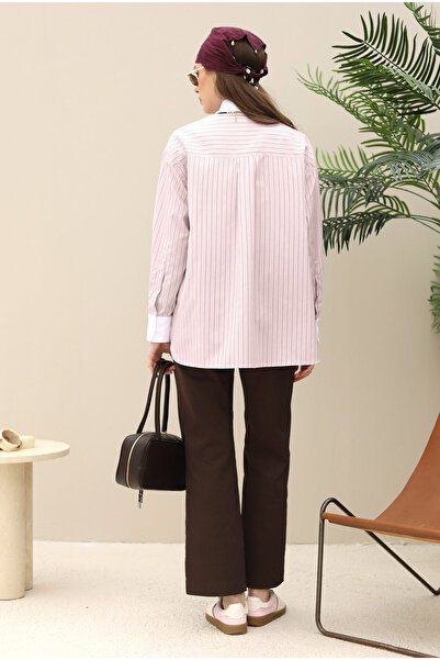 HEQA Yaka ve Manşetleri Garnili Gömlek Pembe