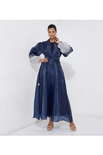 Rosette Abaya Navy Organza Stones